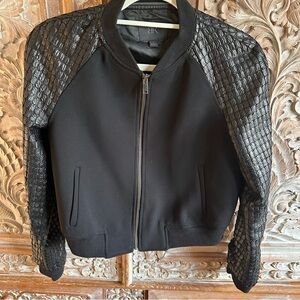 Black Bomber Jacket with Textured Sleeves
